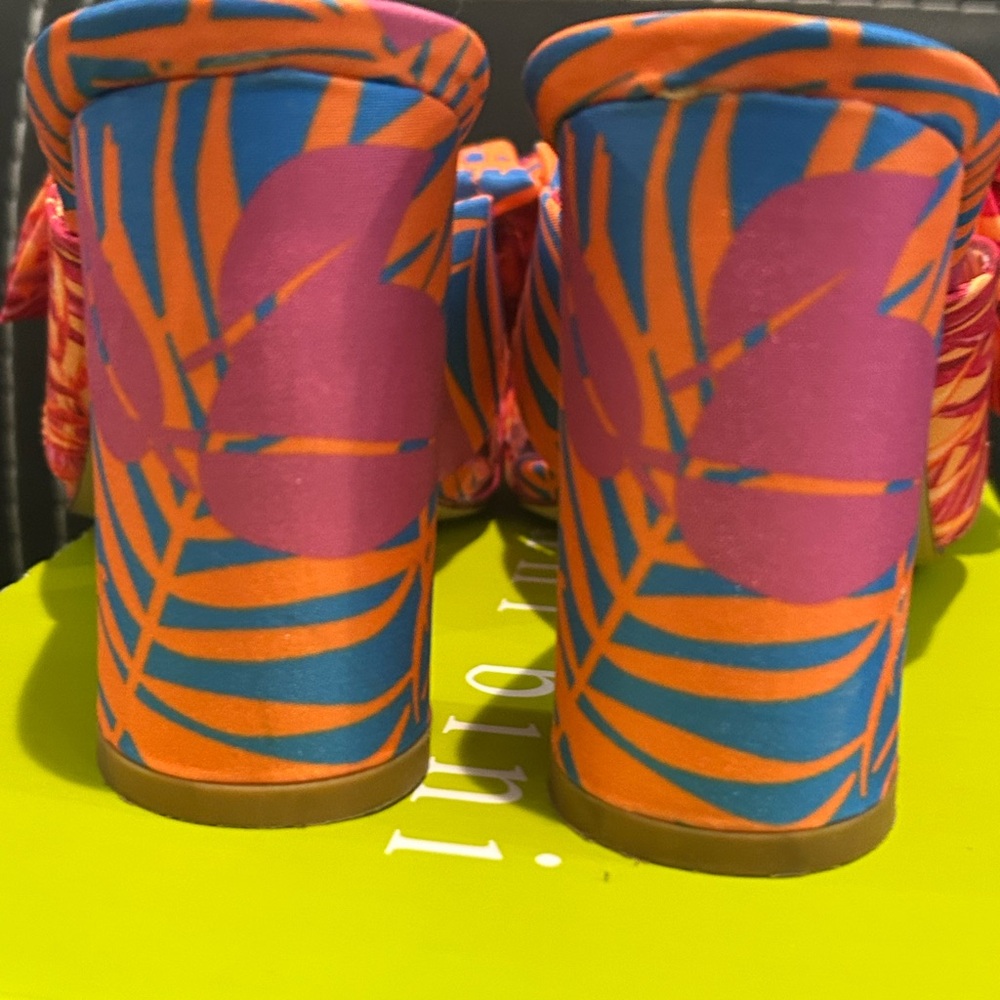 Gianni Bini Vibrant Pink and Orange Mules - Picture 5 of 9